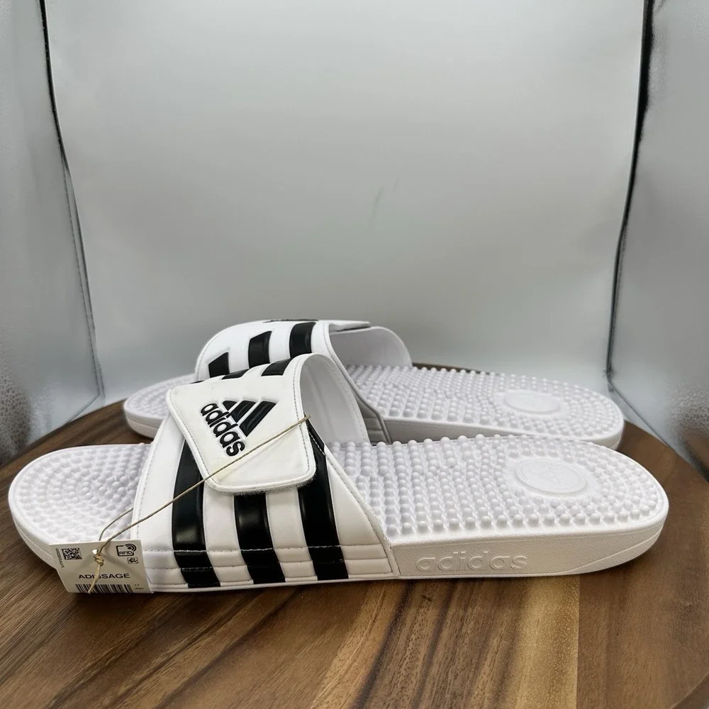 Adidas Adissage‎ Slip On Sandals Slides White Black Casual Beach F35573 Men's 17